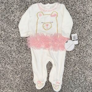 Charming White and Pink Bear Tutu Footie